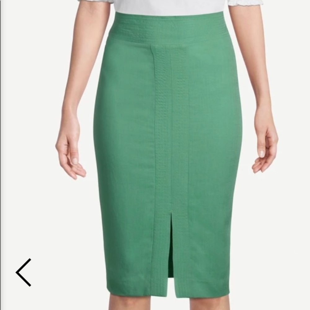 Ann Taylor Green Stitched Pencil Skirt
